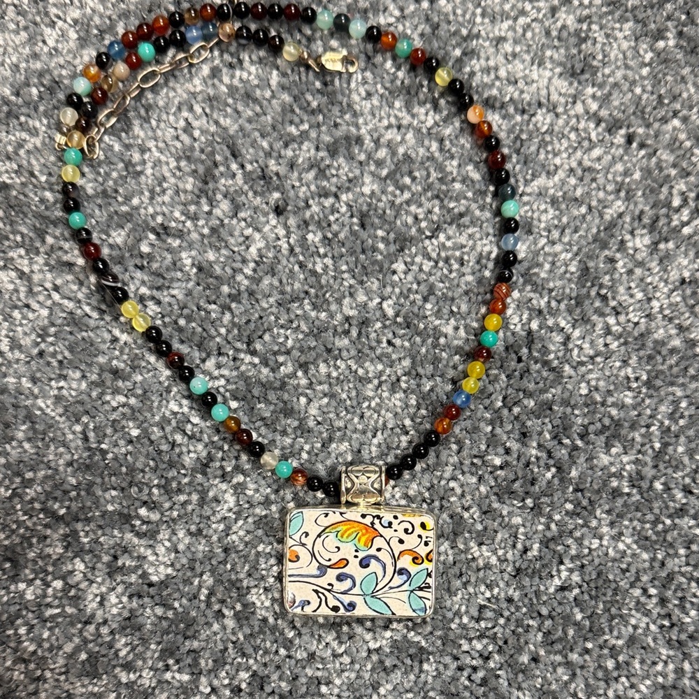 China Baroque Sterling Silver Pendant with multicolor beaded necklace
